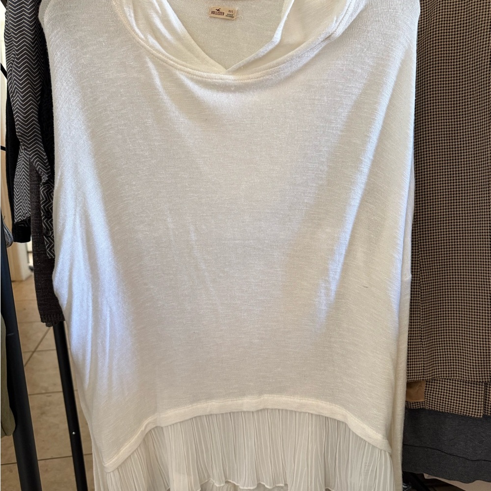 Hollister White Tunic with Pleated Hem